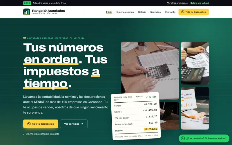 Web modelo de contadores públicos en Valencia con SEO local y servicios para el SENIAT